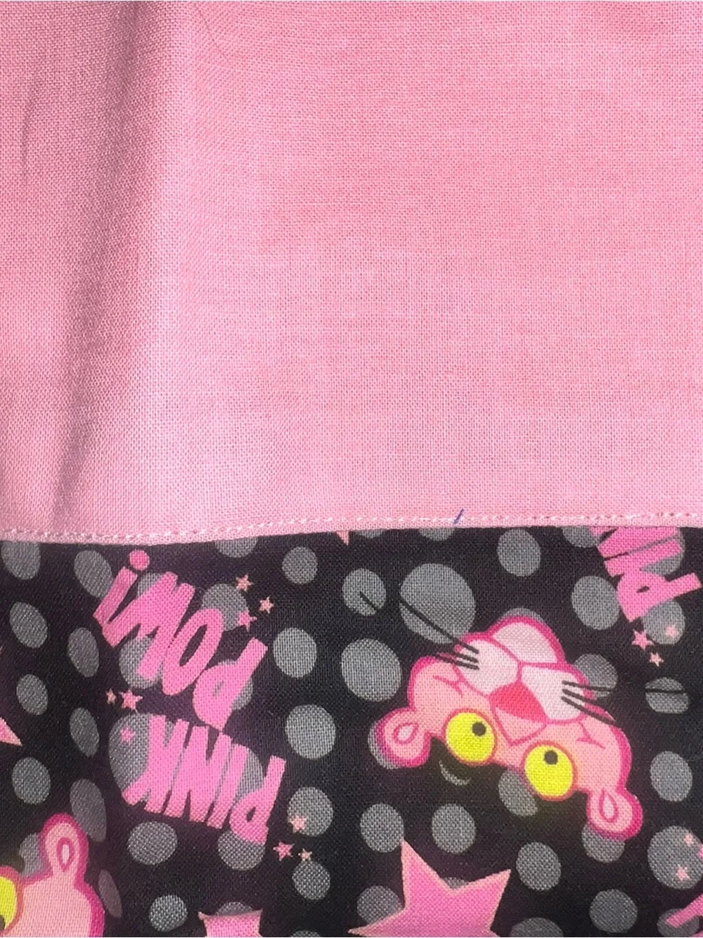 Handmade Pink Panther Black Polka Dot Cotton Pillowcase Pink Stars
